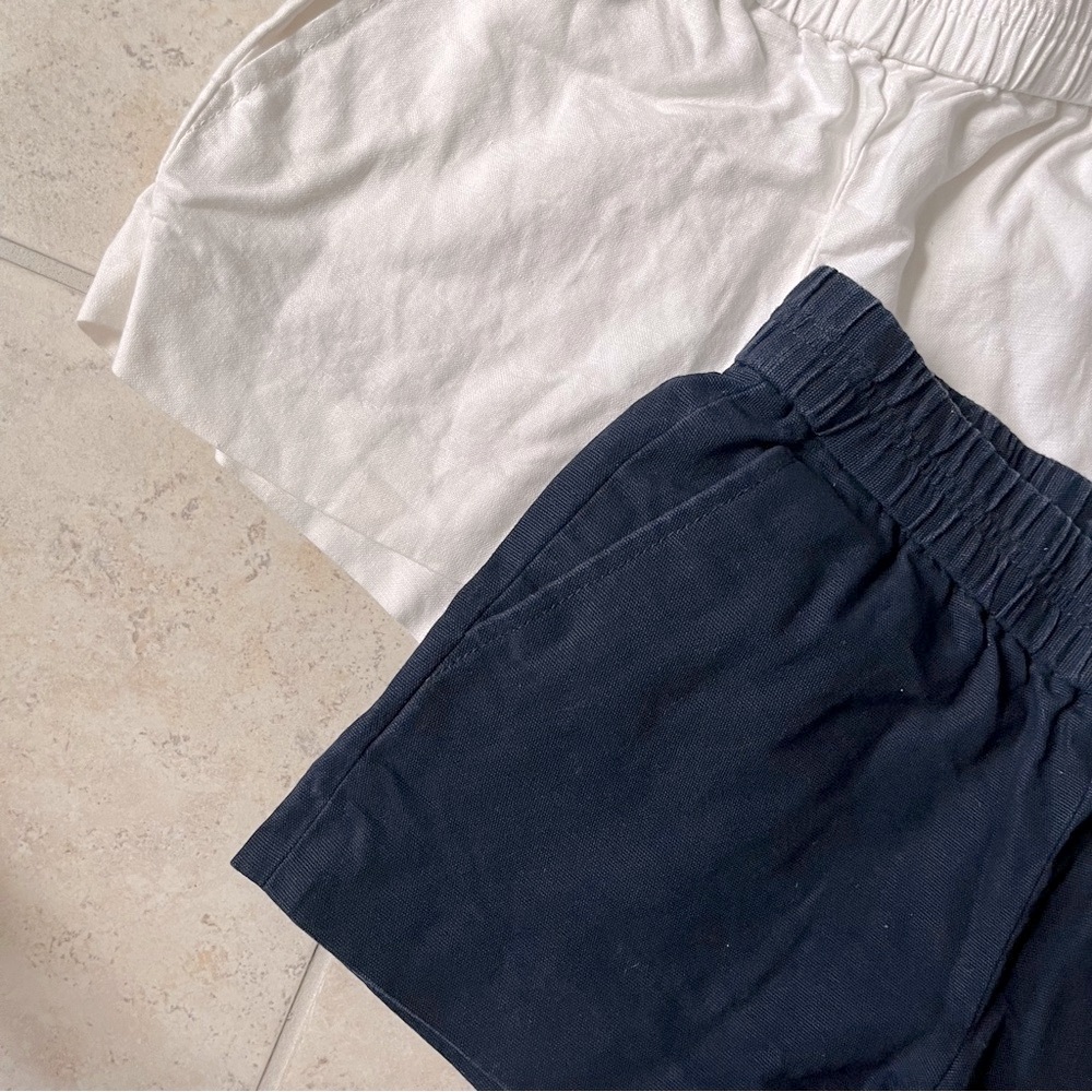 J. Crew Set of 2 Summer Pocketed High Waist Shorts Navy Blue White - Picture 2 of 6